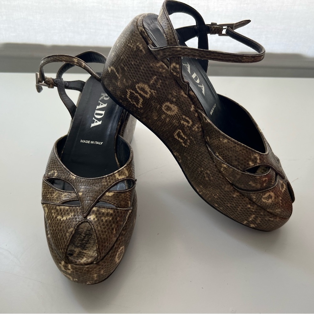 Prada snakeskin platform sandal size 35